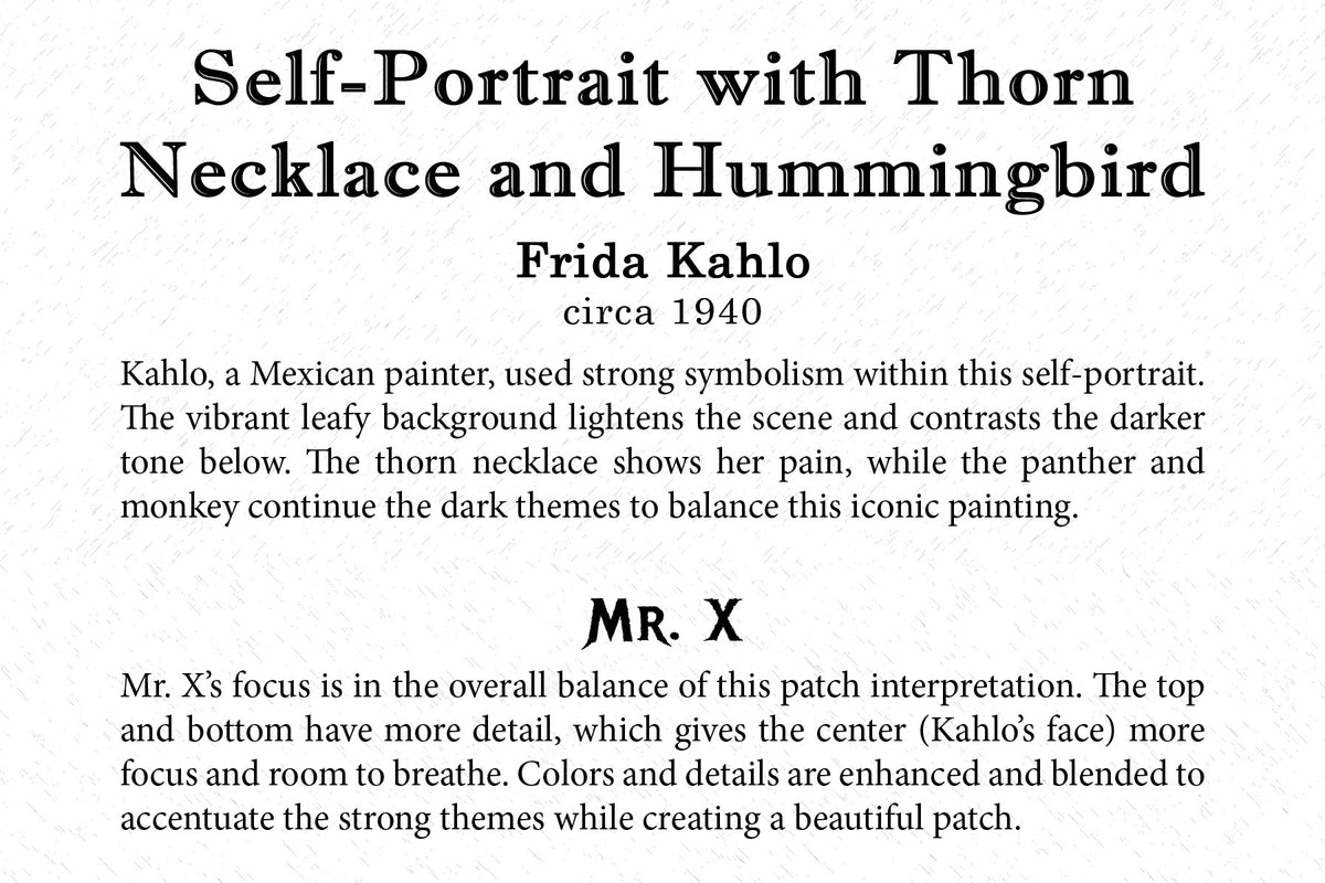 Art Card - Self-Portrait with Thorn Necklace and Hummingbird Patch